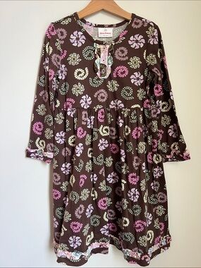 Hanna Andersson | 100% Cotton Brown Long-Sleeve Floral Pink & Cream Print Dress